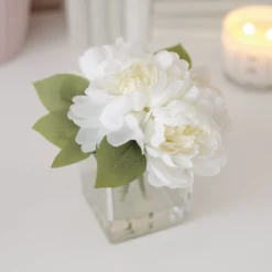 19cm White Roses Artificial Plant In Clear Square Glass Vase -Garden & Outdoors 19cm white roses artificial plant in clear square glass vase5010795682690 01i