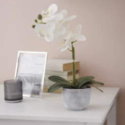 25cm White Orchid Artificial Plant In Grey Ceramic Pot -Garden & Outdoors 25cm white orchid artificial plant in grey ceramic pot5010795682669 01i