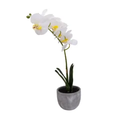 25cm White Orchid Artificial Plant In Grey Ceramic Pot