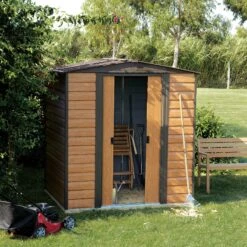 Arrow Woodvale 6x5 Apex Coffee Metal Shed -Garden & Outdoors arrow woodvale 6x5 apex coffee metal shed5013856015208 02i