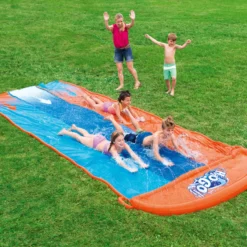 Bestway Orange & Blue Rectangular Triple Lane Slide With Sprinkler System At One End Water Slide -Garden & Outdoors bestway orange blue rectangular triple lane slide with sprinkler system at one end water slide6942138969092 02i bq