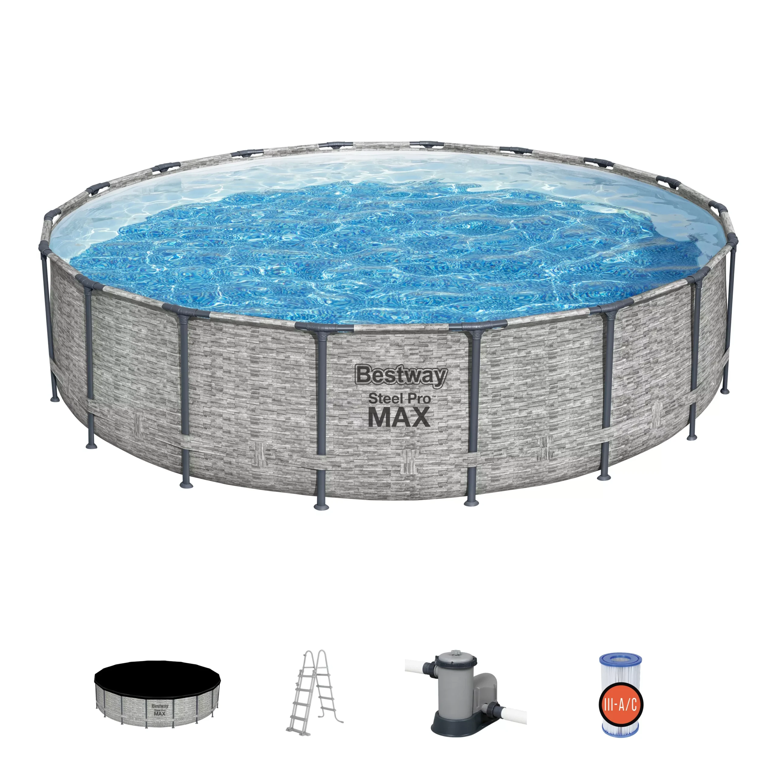 Bestway Steel Pro MAX™ Realistic Stone Print Polyvinyl Chloride (PVC) & Steel Pool (W) 5.49m X (L) 5.49m 6 Bestway Steel Pro MAX™ Realistic Stone Print Polyvinyl Chloride (PVC) & Steel Pool (W) 5.49m X (L) 5.49m - Image 6