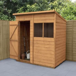 Forest Garden 6x4 Ft Pent Shiplap Wooden 2 Windows Shed With Floor (Base Included) - Assembly Service Included