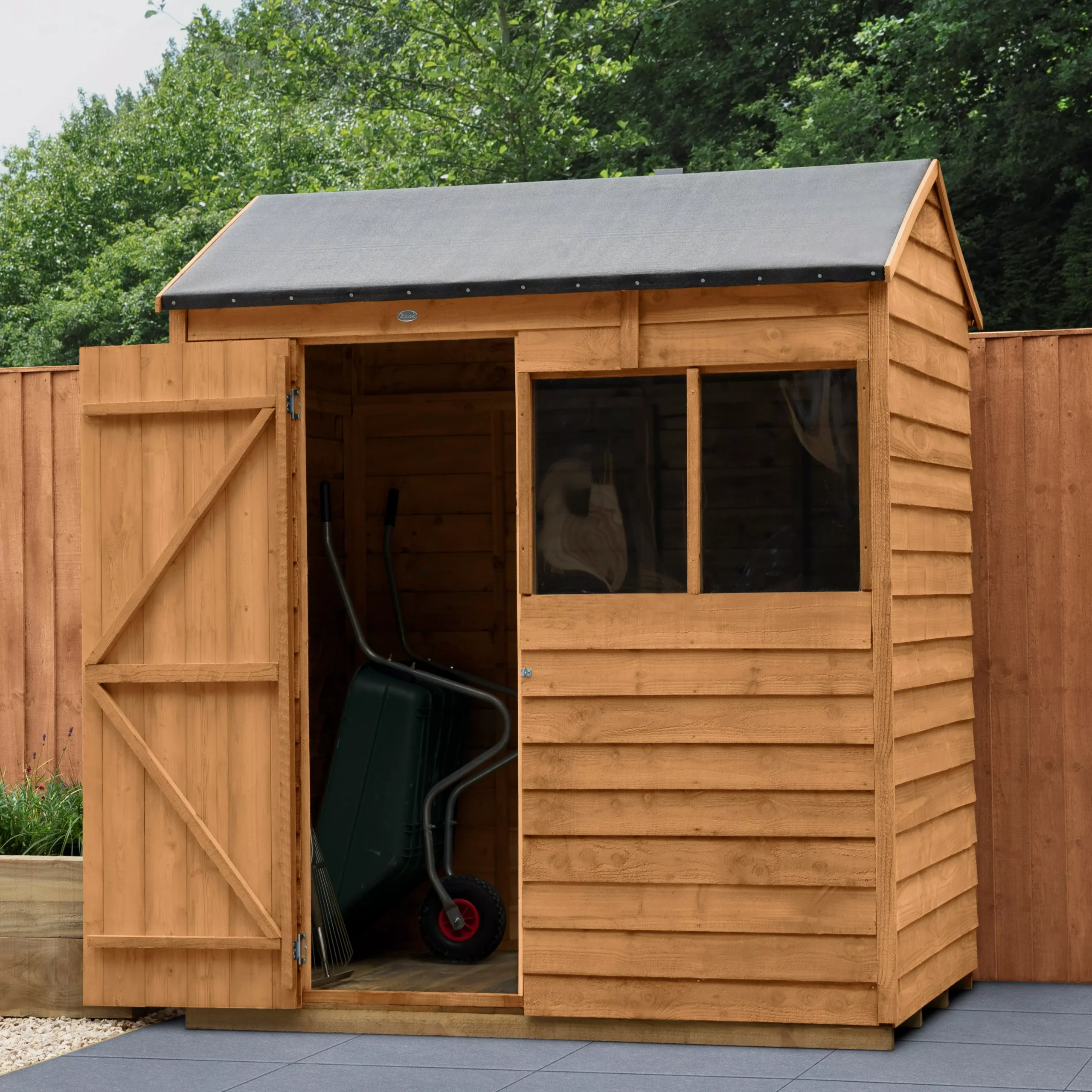 Forest Garden 6x4 Reverse Apex Dip Treated Overlap Wooden Shed With Floor (Base Included) 1 Forest Garden 6x4 Reverse Apex Dip Treated Overlap Wooden Shed With Floor (Base Included)