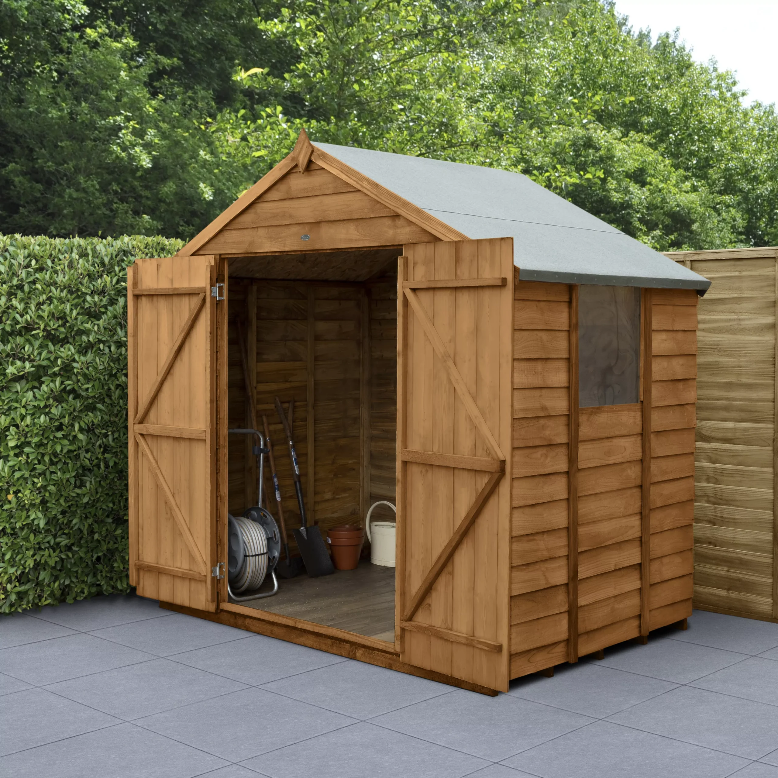 Forest Garden 7x5 Apex Dip Treated Overlap Wooden Shed With Floor - Assembly Service Included 1 Forest Garden 7x5 Apex Dip Treated Overlap Wooden Shed With Floor - Assembly Service Included