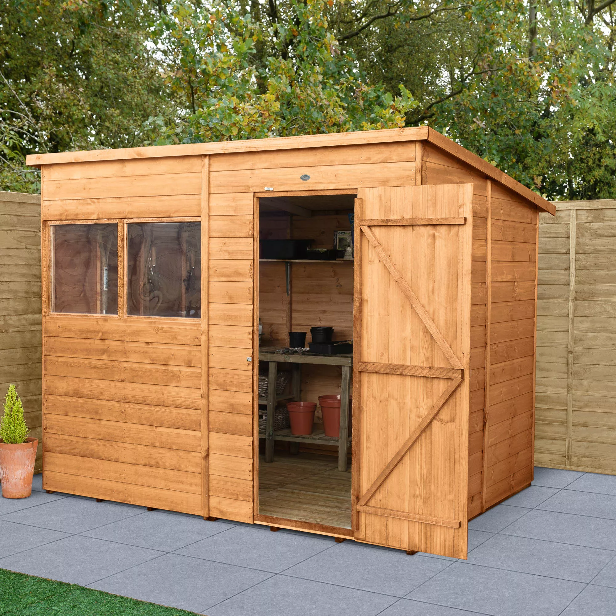 Forest Garden 8x6 Ft Pent Shiplap Wooden 2 Windows Shed With Floor - Assembly Service Included 1 Forest Garden 8x6 Ft Pent Shiplap Wooden 2 Windows Shed With Floor - Assembly Service Included