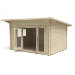 Forest Garden Melbury 4x3 Toughened Glass Pent Loglap Solid Wood Cabin With Double Door - Assembly Service Included -Garden & Outdoors forest garden melbury 4x3 toughened glass pent loglap solid wood cabin with double door assembly service included5013053181744 04c bq