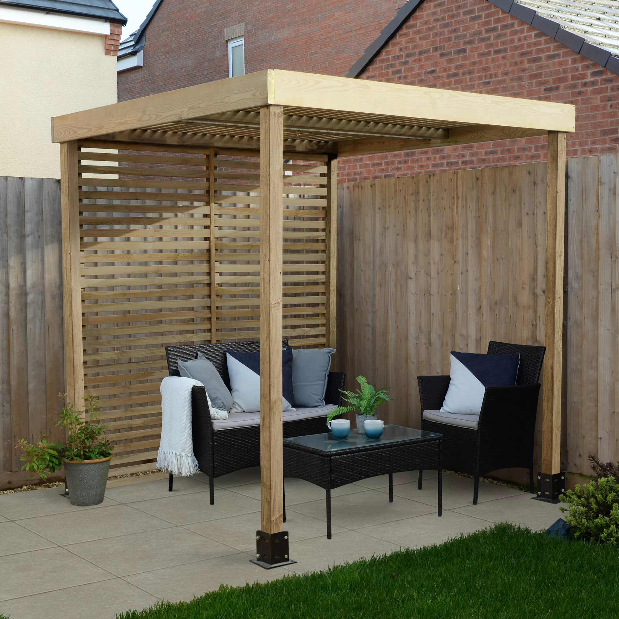 Forest Garden Modular Square Pergola, (H)2045mm (W)1970mm With 1 Pair Of Screens 1 Forest Garden Modular Square Pergola, (H)2045mm (W)1970mm With 1 Pair Of Screens