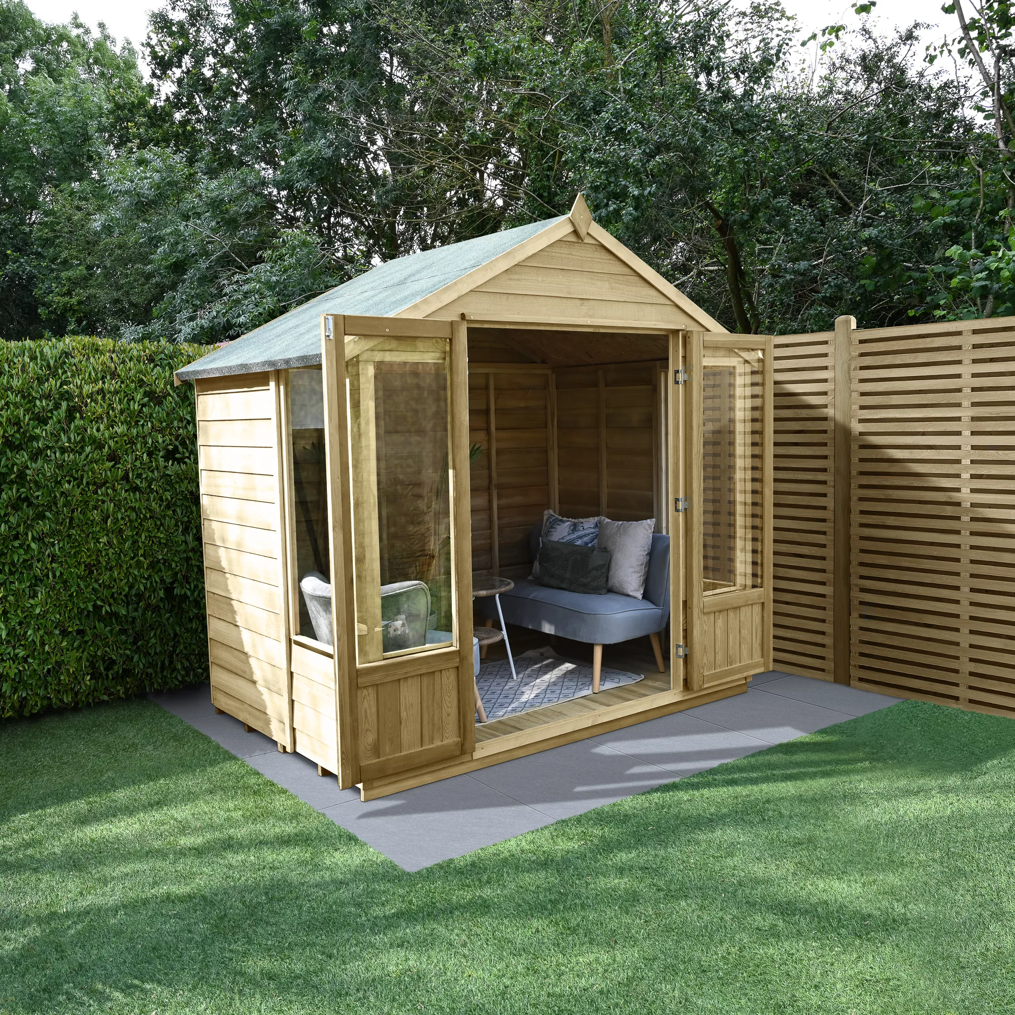 Forest Garden Oakley 7x5 Apex Overlap Solid Wood Summer House With Double Door (Base Included) 1 Forest Garden Oakley 7x5 Apex Overlap Solid Wood Summer House With Double Door (Base Included)