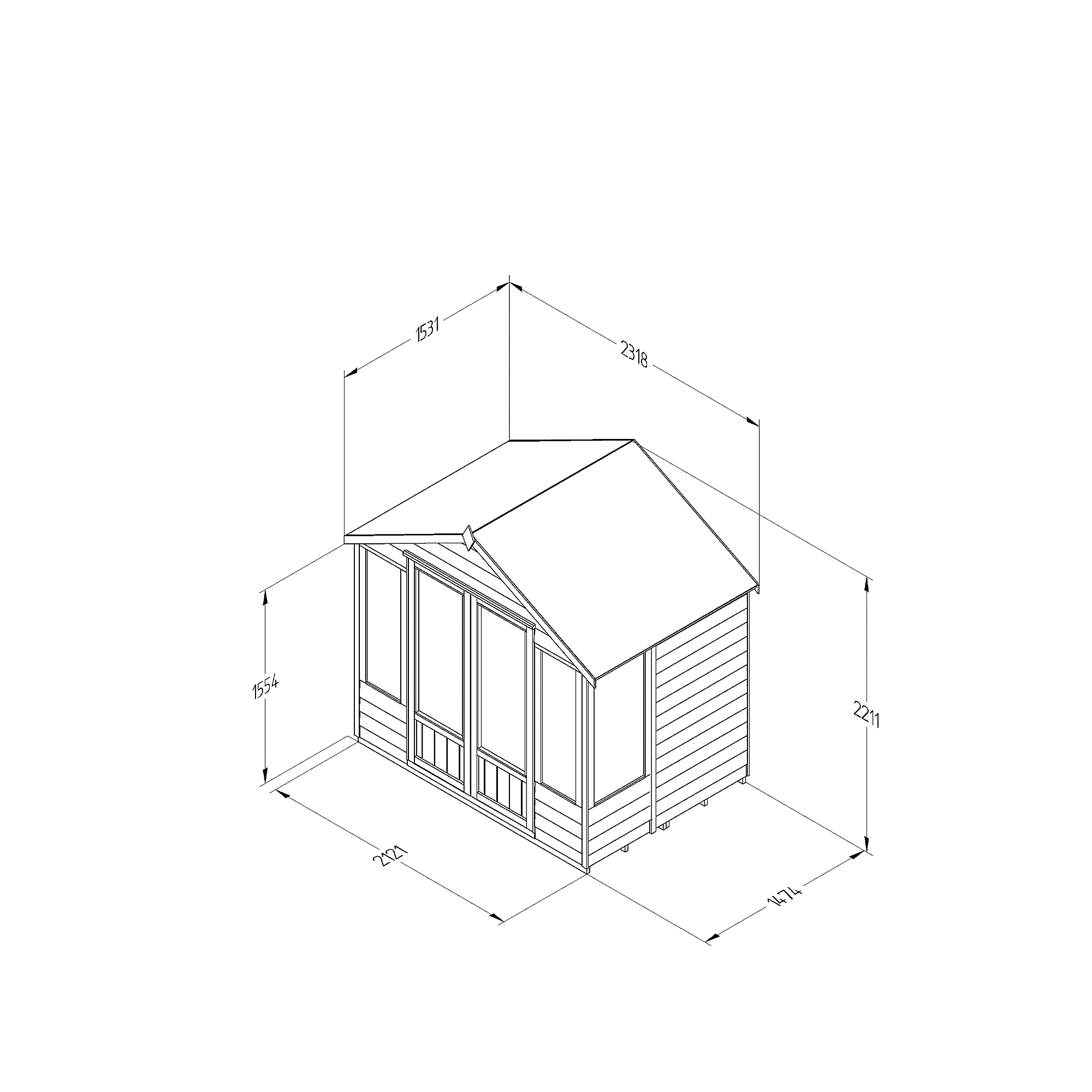 Forest Garden Oakley 7x5 Apex Overlap Solid Wood Summer House With Double Door (Base Included) 5 Forest Garden Oakley 7x5 Apex Overlap Solid Wood Summer House With Double Door (Base Included) - Image 5