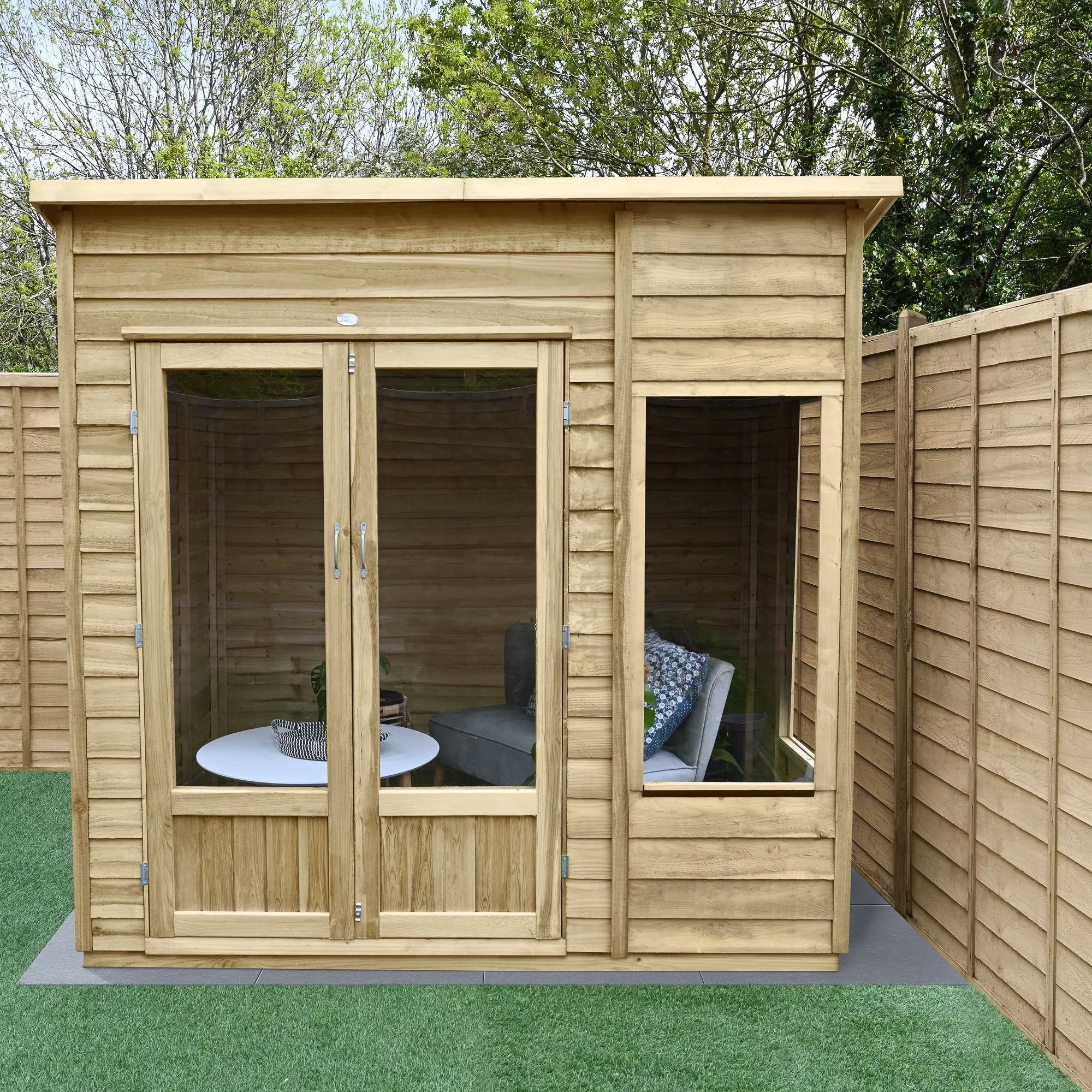 Forest Garden Oakley 7x5 Pent Overlap Solid Wood Summer House With Double Door 1 Forest Garden Oakley 7x5 Pent Overlap Solid Wood Summer House With Double Door