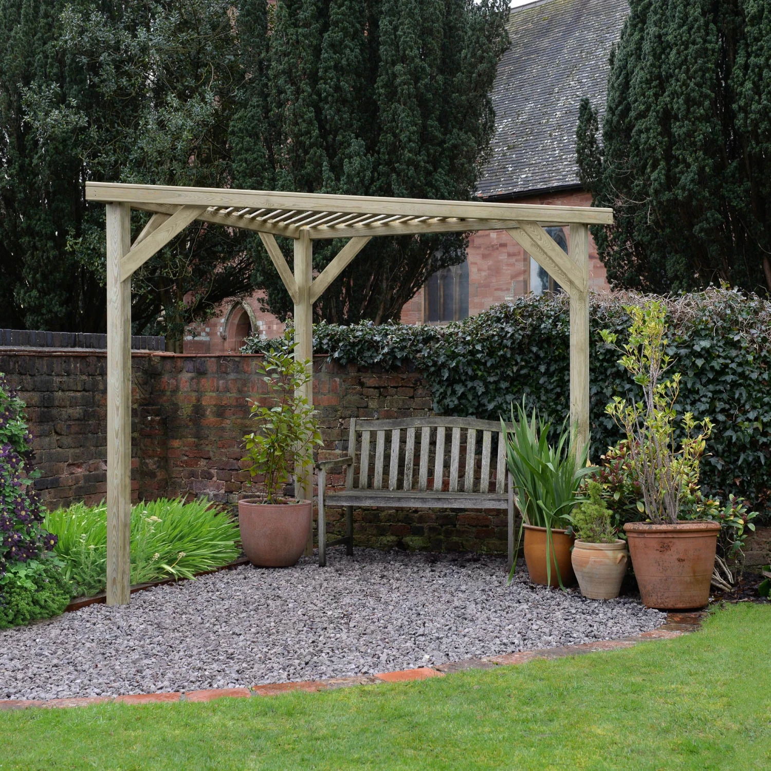 Forest Garden Slatted Corner Pergola, (H)2130mm (W)1470mm 1 Forest Garden Slatted Corner Pergola, (H)2130mm (W)1470mm