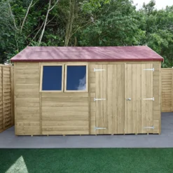 Forest Garden Timberdale 12x8 Ft Reverse Apex Tongue & Groove Wooden 2 Door Shed With Floor