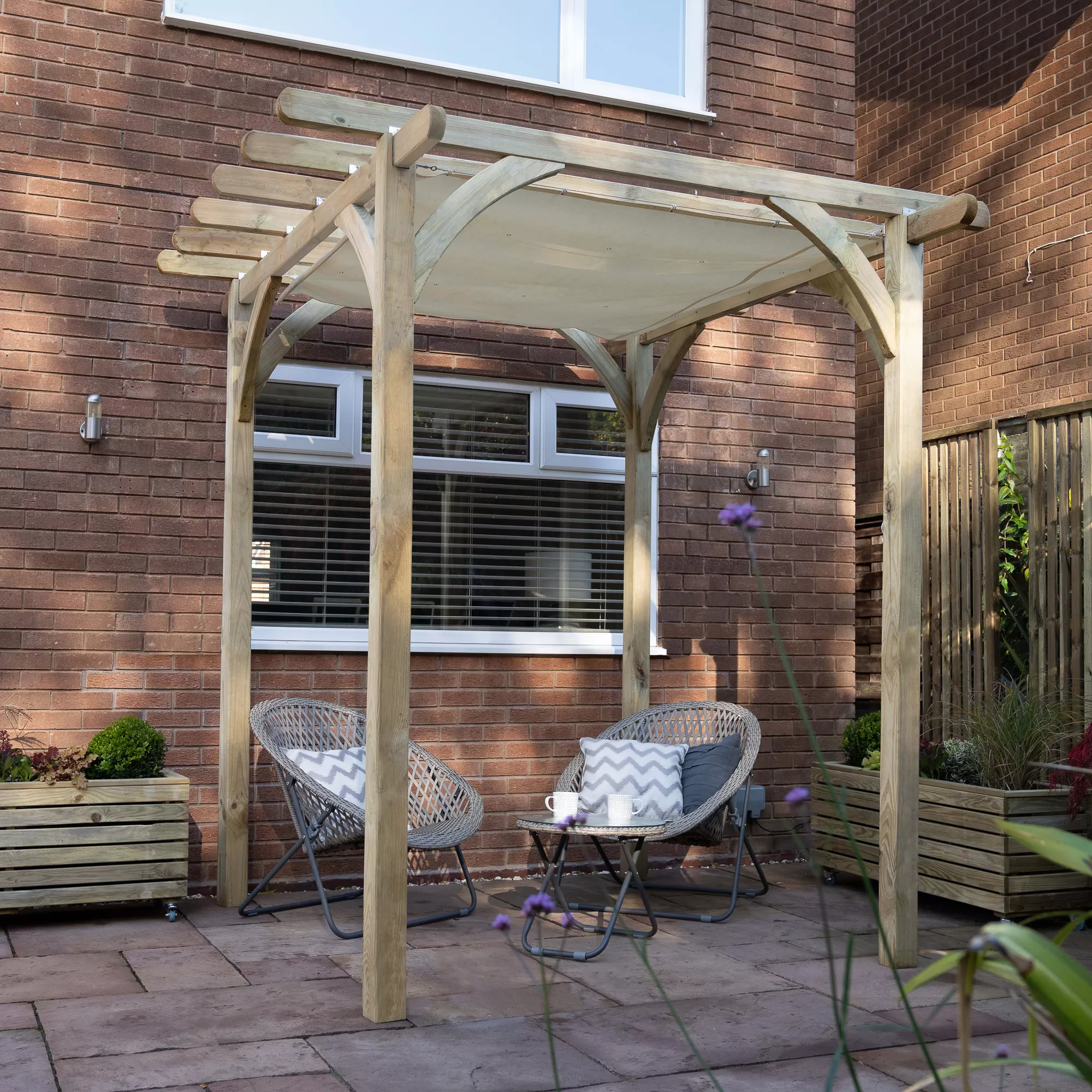 Forest Garden Ultima Cream Pergola & Decking Kit, X4 Post (H) 2.4m X (W) 2.4m - Canopy Included 2 Forest Garden Ultima Cream Pergola & Decking Kit, X4 Post (H) 2.4m X (W) 2.4m - Canopy Included - Image 2
