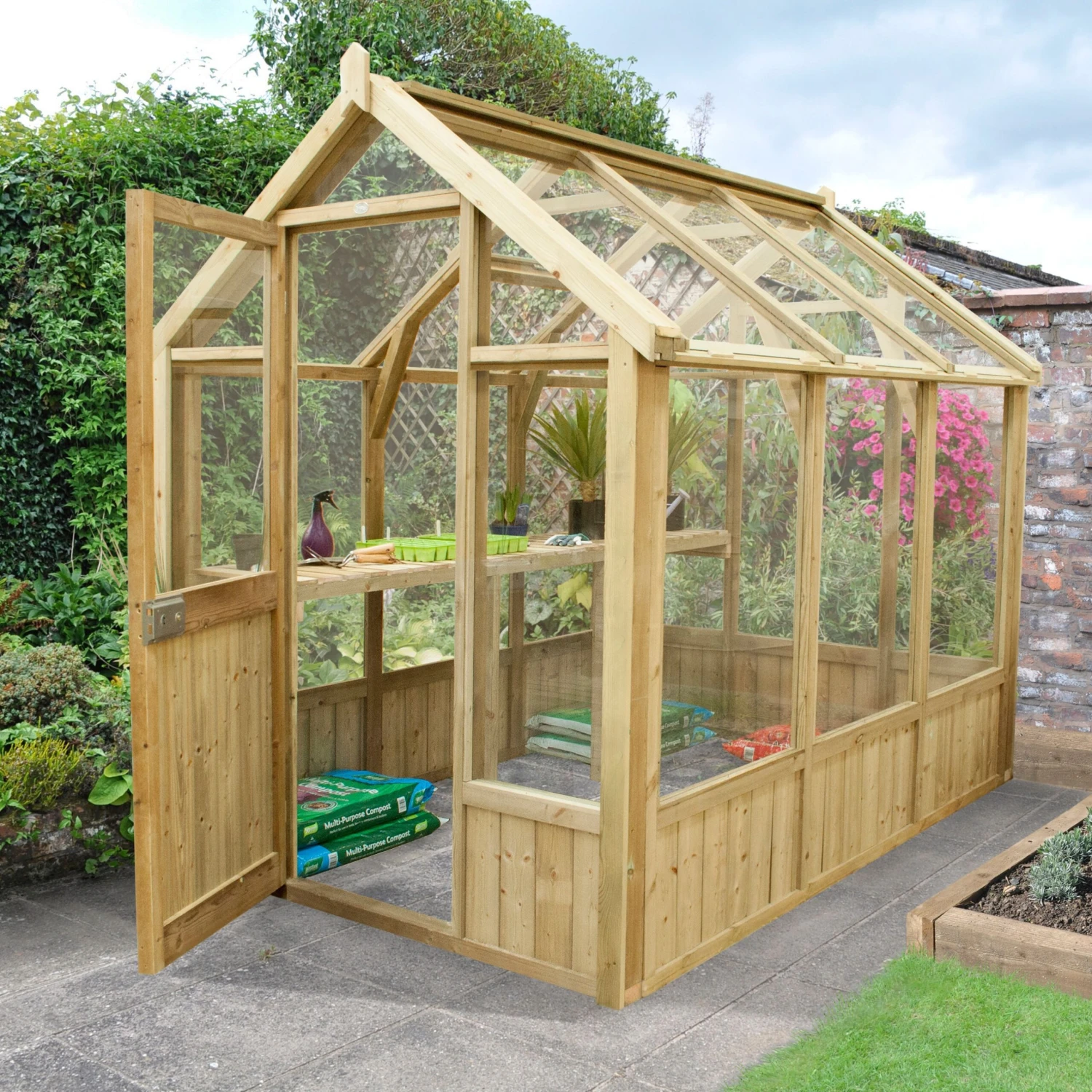 Forest Garden Vale Natural Timber 8x6 Greenhouse 2 Forest Garden Vale Natural Timber 8x6 Greenhouse - Image 2