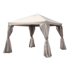 GoodHome Preston Taupe Square Gazebo, (W)3m (D)3m - Assembly Required