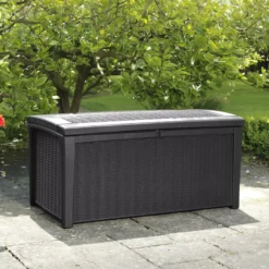 Keter Borneo Rattan Effect Plastic Garden Storage Box -Garden & Outdoors keter borneo rattan effect plastic garden storage box7290103669065 01c bq