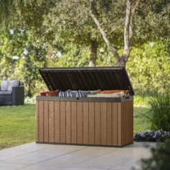 Keter Darwin Wood Effect 5x2 Garden Storage Bench Box 570L -Garden & Outdoors keter darwin wood effect 5x2 garden storage bench box 570l7290112636263 03i bq