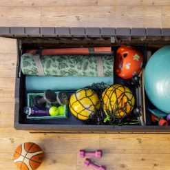 Keter Darwin Wood Effect 5x2 Garden Storage Bench Box 570L -Garden & Outdoors keter darwin wood effect 5x2 garden storage bench box 570l7290112636263 04i bq