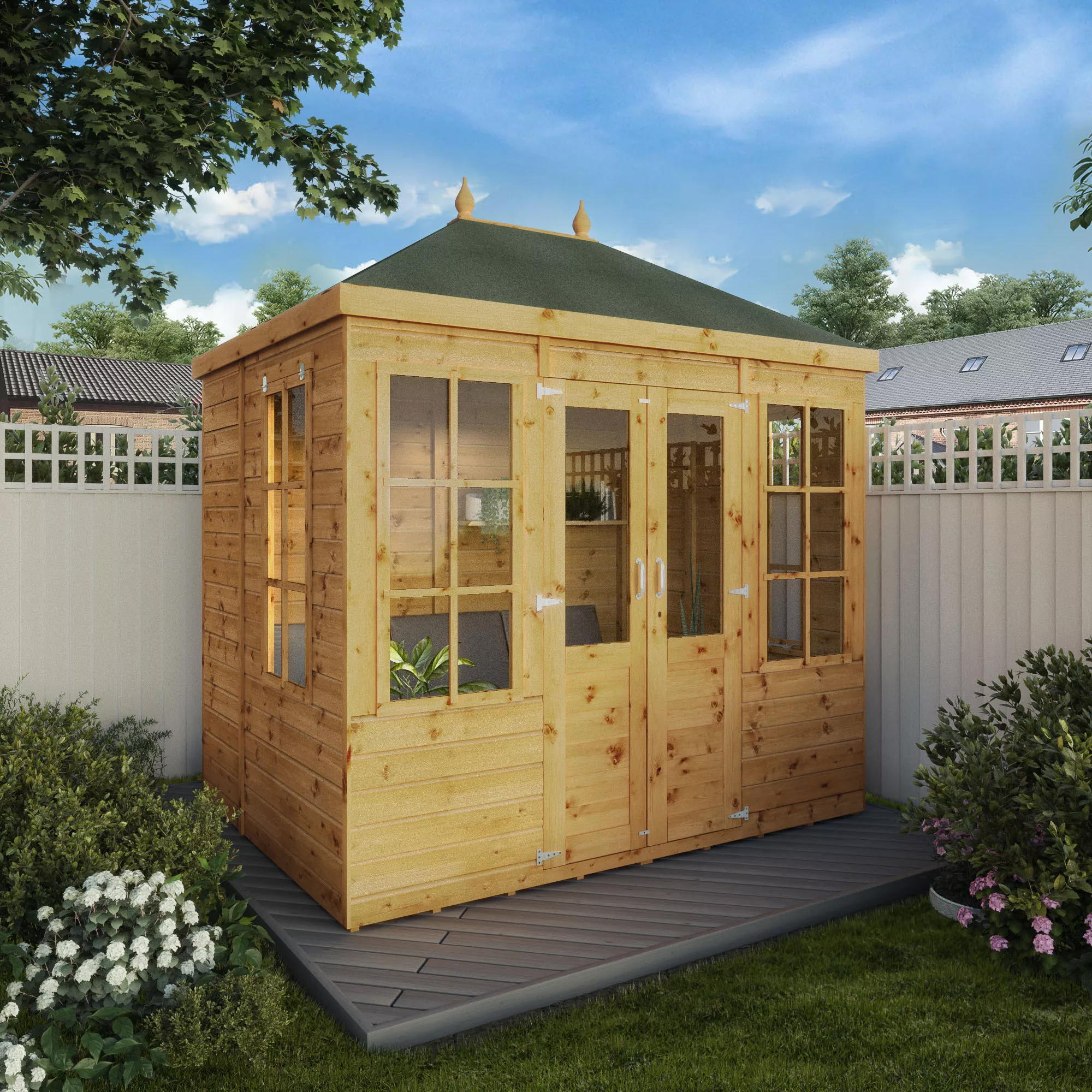 Mercia Clover 8x6 Ft Hip Shiplap Wooden Summer House With Double Door 1 Mercia Clover 8x6 Ft Hip Shiplap Wooden Summer House With Double Door