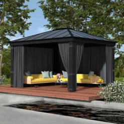 Palram - Canopia Dallas Grey Polyester (PES) Gazebo Curtain, Pack Of 4 (L)2120mm (W)4400mm -Garden & Outdoors palram canopia dallas grey polyester pes gazebo curtain pack of 4 l 2120mm w 4400mm7290108602692 01i