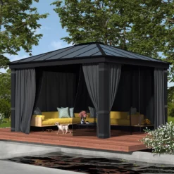Palram - Canopia Dallas Grey Rectangular Gazebo, (W)4.26m (D)3.64m - Assembly Required -Garden & Outdoors palram canopia dallas grey rectangular gazebo w 4 26m d 3 64m assembly required7290108601459 02i bq