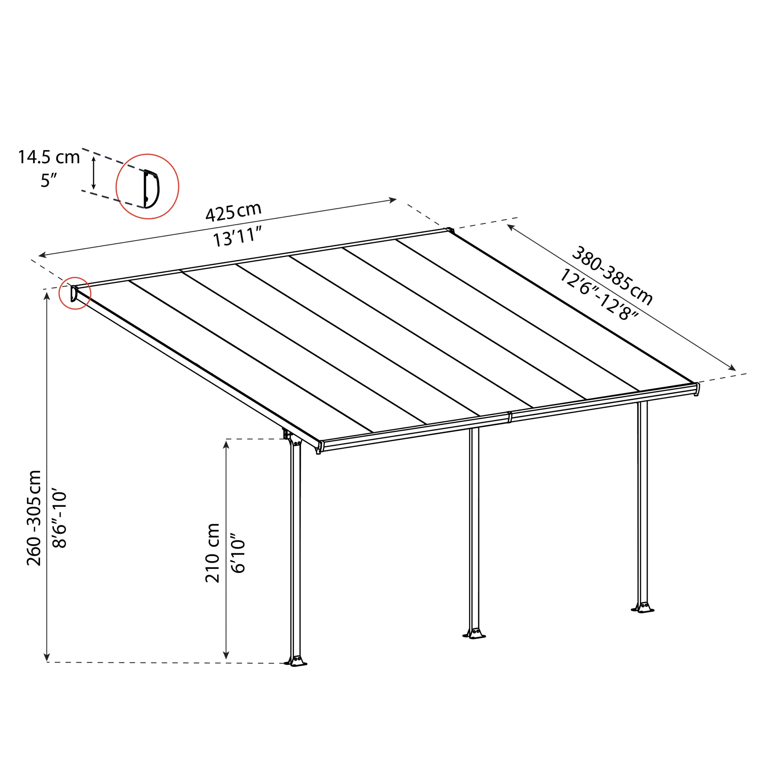 Palram - Canopia Feria Grey Non-retractable Awning, (L)4.25m (H)3.05m (W)3.85m 7 Palram - Canopia Feria Grey Non-retractable Awning, (L)4.25m (H)3.05m (W)3.85m - Image 7