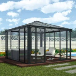 Palram - Canopia Ledro Grey Rectangular Gazebo, (W)3.6m (D)3.6m - Assembly Required -Garden & Outdoors palram canopia ledro grey rectangular gazebo w 3 6m d 3 6m assembly required7290108136531 01i bq