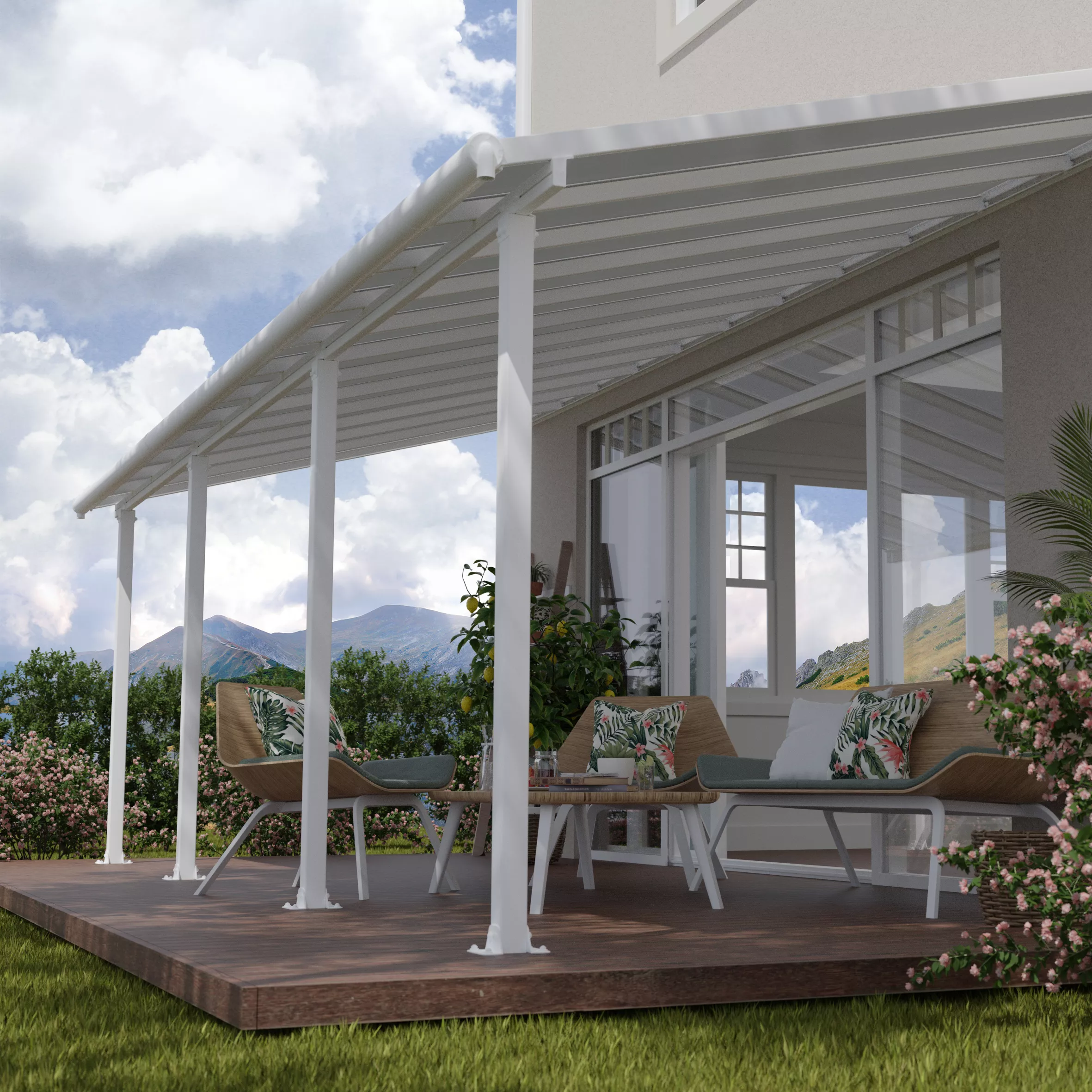 Palram - Canopia Olympia White Non-retractable Awning, (L)7.39m (H)3.05m (W)2.95m 1 Palram - Canopia Olympia White Non-retractable Awning, (L)7.39m (H)3.05m (W)2.95m