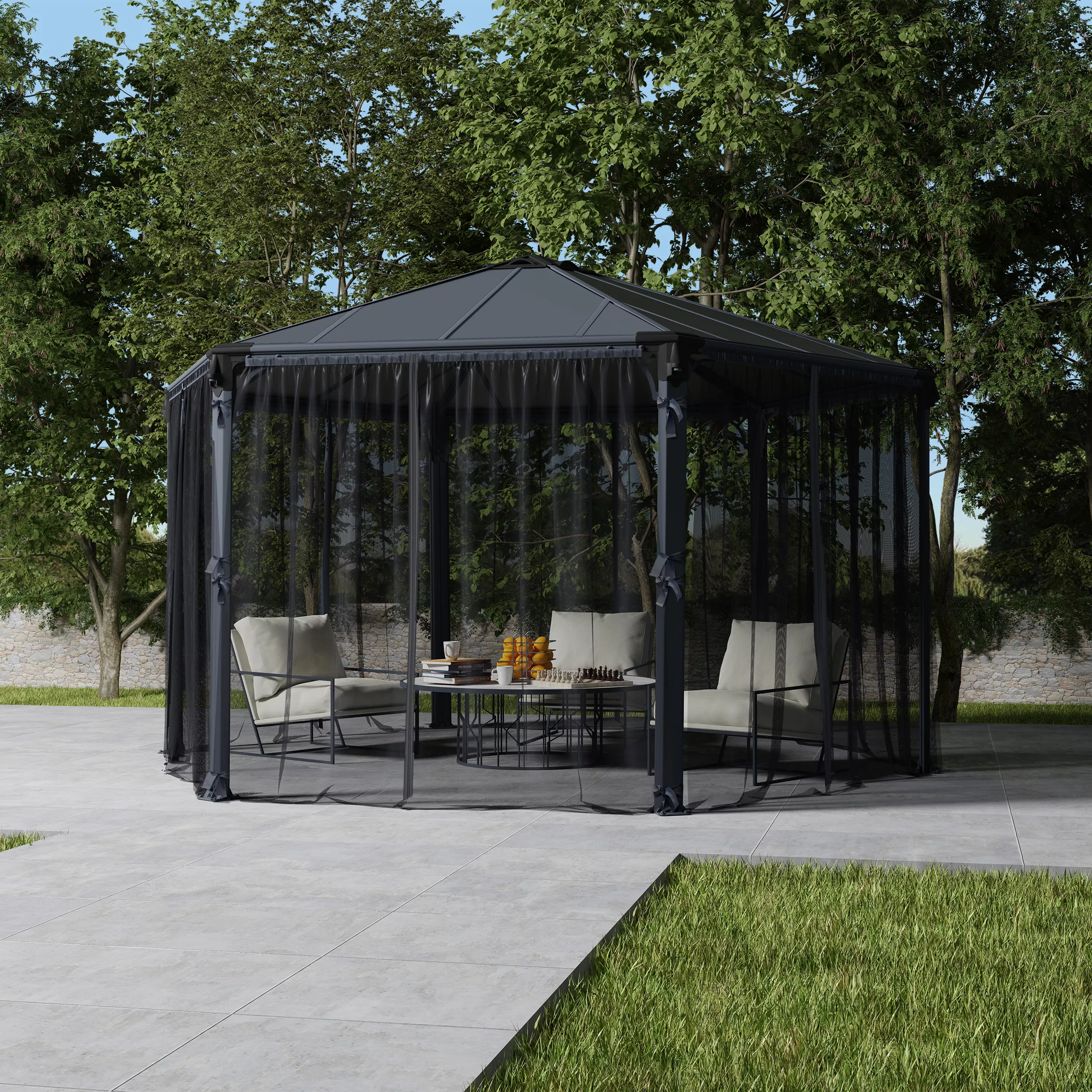 Palram - Canopia Roma Monaco Grey Polyester (PES) Gazebo Netting, Pack Of 6 (L)2170mm (W)2320mm 4 Palram - Canopia Roma Monaco Grey Polyester (PES) Gazebo Netting, Pack Of 6 (L)2170mm (W)2320mm - Image 4