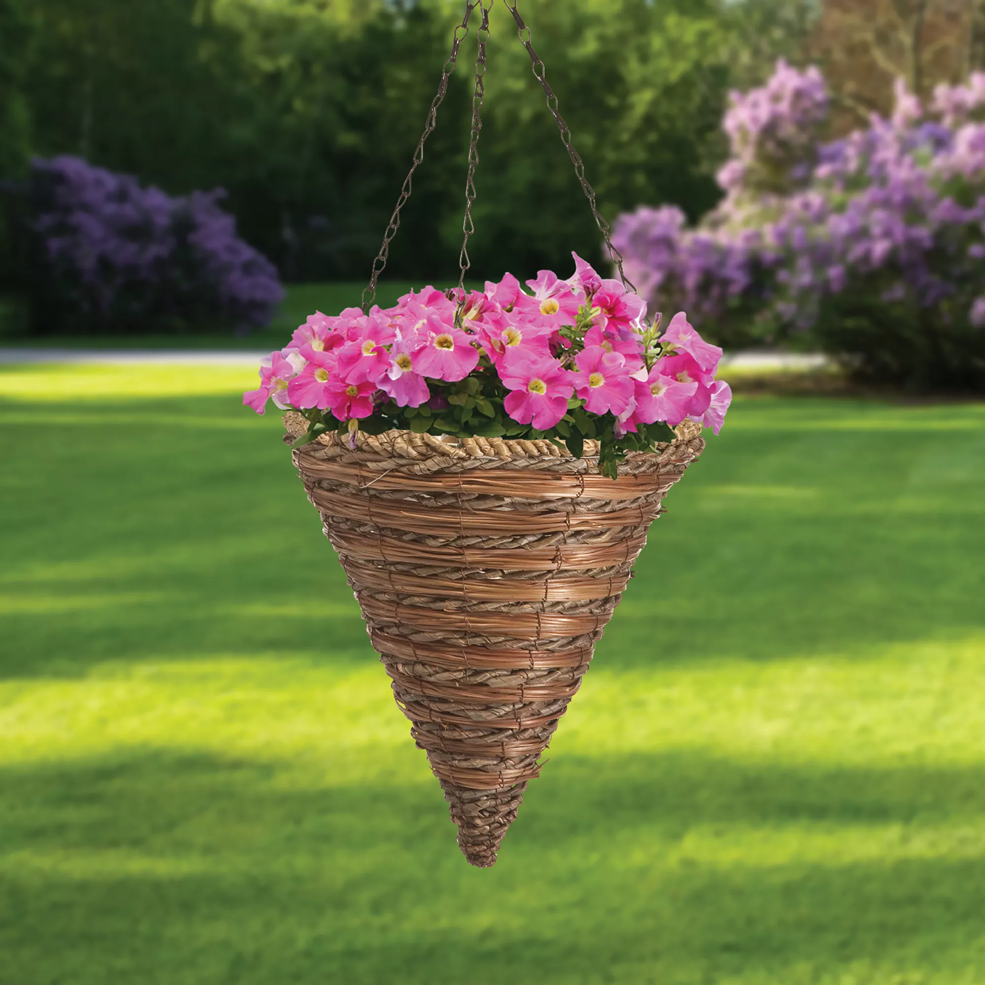 Panacea Fern & Rope Natural Cone Rattan Hanging Basket, 35cm 1 Panacea Fern & Rope Natural Cone Rattan Hanging Basket, 35cm