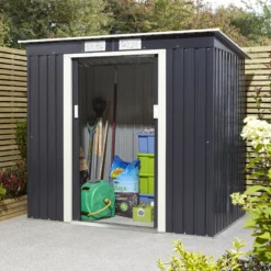 Rowlinson Trentvale 6x4 Pent Dark Grey Metal Shed -Garden & Outdoors rowlinson trentvale 6x4 pent dark grey metal shed5013856206200 03i bq