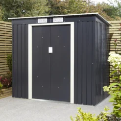 Rowlinson Trentvale 6x4 Pent Dark Grey Metal Shed -Garden & Outdoors rowlinson trentvale 6x4 pent dark grey metal shed5013856206200 04i bq