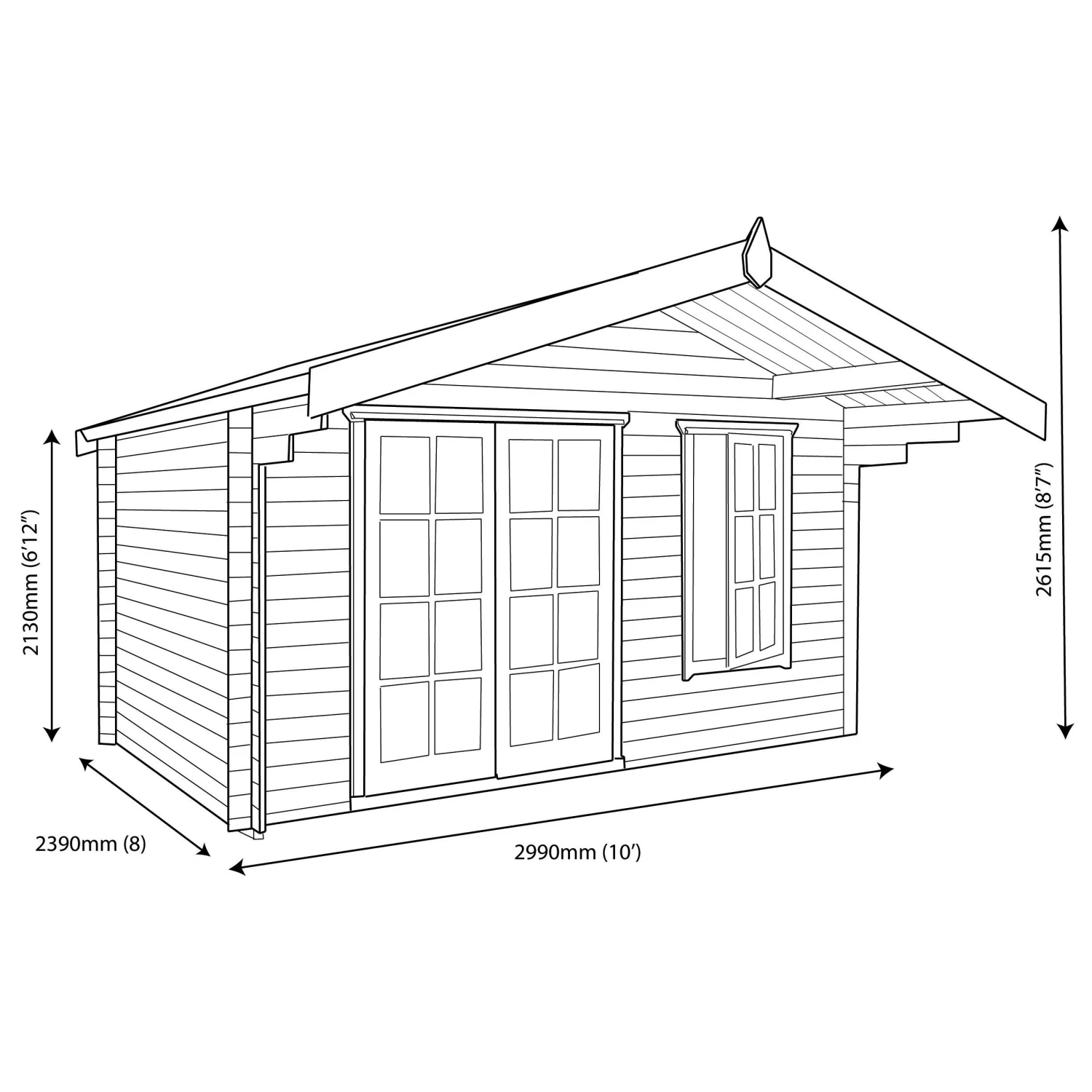 Shire Cannock 10x8 Ft Apex Tongue & Groove Wooden Cabin With Felt Tile Roof - Assembly Service Included 6 Shire Cannock 10x8 Ft Apex Tongue & Groove Wooden Cabin With Felt Tile Roof - Assembly Service Included - Image 6