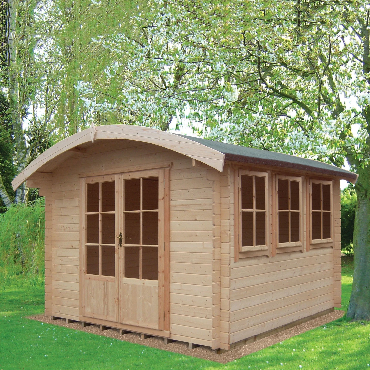 Shire Kilburn 12x12 Ft Toughened Glass Curved Tongue & Groove Wooden Cabin 1 Shire Kilburn 12x12 Ft Toughened Glass Curved Tongue & Groove Wooden Cabin