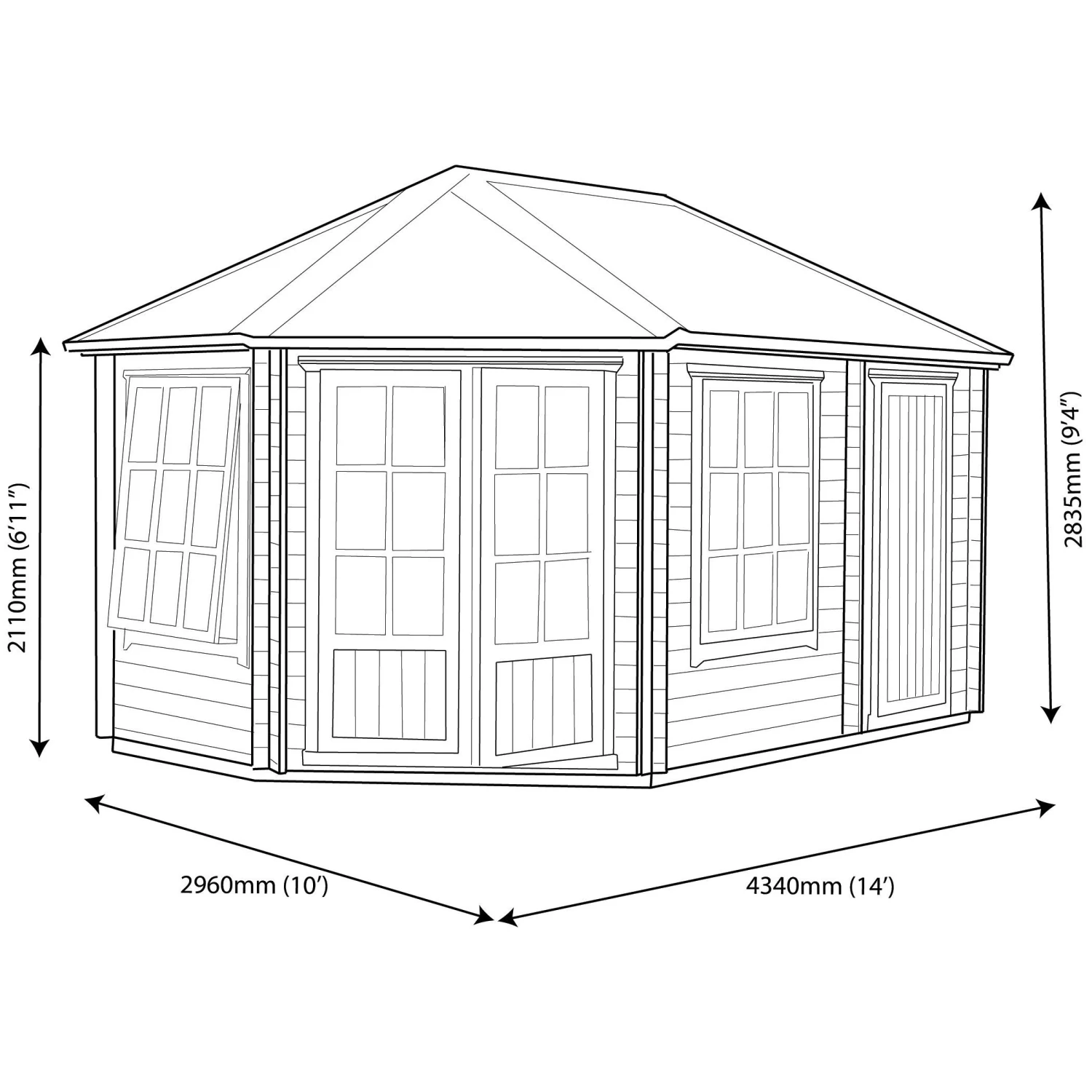 Shire Rowney 14x10 Glass Apex Tongue & Groove Wooden Cabin - Base Not Included 7 Shire Rowney 14x10 Glass Apex Tongue & Groove Wooden Cabin - Base Not Included - Image 7