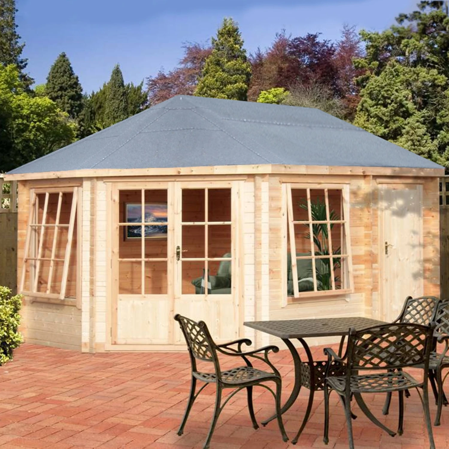 Shire Rowney 14x10 Toughened Glass Apex Tongue & Groove Wooden Cabin - Base Not Included 5 Shire Rowney 14x10 Toughened Glass Apex Tongue & Groove Wooden Cabin - Base Not Included - Image 5