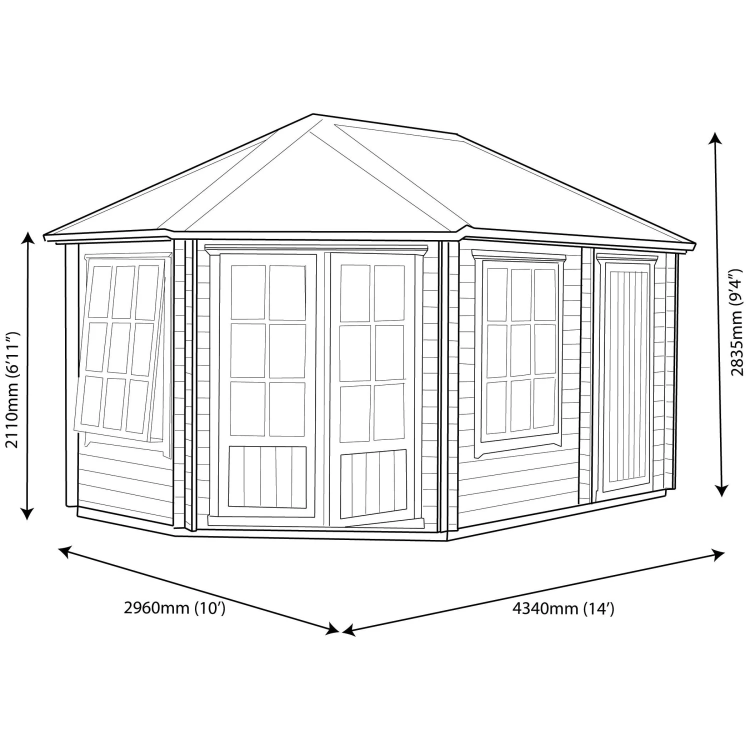 Shire Rowney 14x10 Toughened Glass Apex Tongue & Groove Wooden Cabin - Base Not Included 7 Shire Rowney 14x10 Toughened Glass Apex Tongue & Groove Wooden Cabin - Base Not Included - Image 7