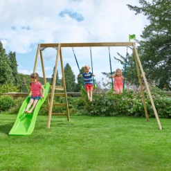 TP Toys Multi Double Green & Wood Swing & Slide (L) 2760mm X (W) 2810mm -Garden & Outdoors tp toys multi double green wood swing slide l 2760mm x w 2810mm5021854901492 01i bq