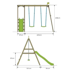 TP Toys Multi Double Green & Wood Swing & Slide (L) 2760mm X (W) 2810mm -Garden & Outdoors tp toys multi double green wood swing slide l 2760mm x w 2810mm5021854901492 01t bq