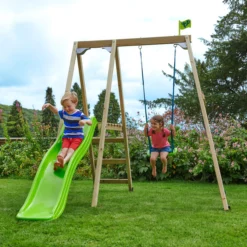 TP Toys Multiplay Green & Wood Swing & Slide (L) 1890mm X (W) 2760mm -Garden & Outdoors tp toys multiplay green wood swing slide l 1890mm x w 2760mm5021854901485 01i bq