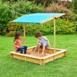TP Toys Timber Rectangular Sand Pit With Canopy -Garden & Outdoors tp toys timber rectangular sand pit with canopy5021854102752 02i bq