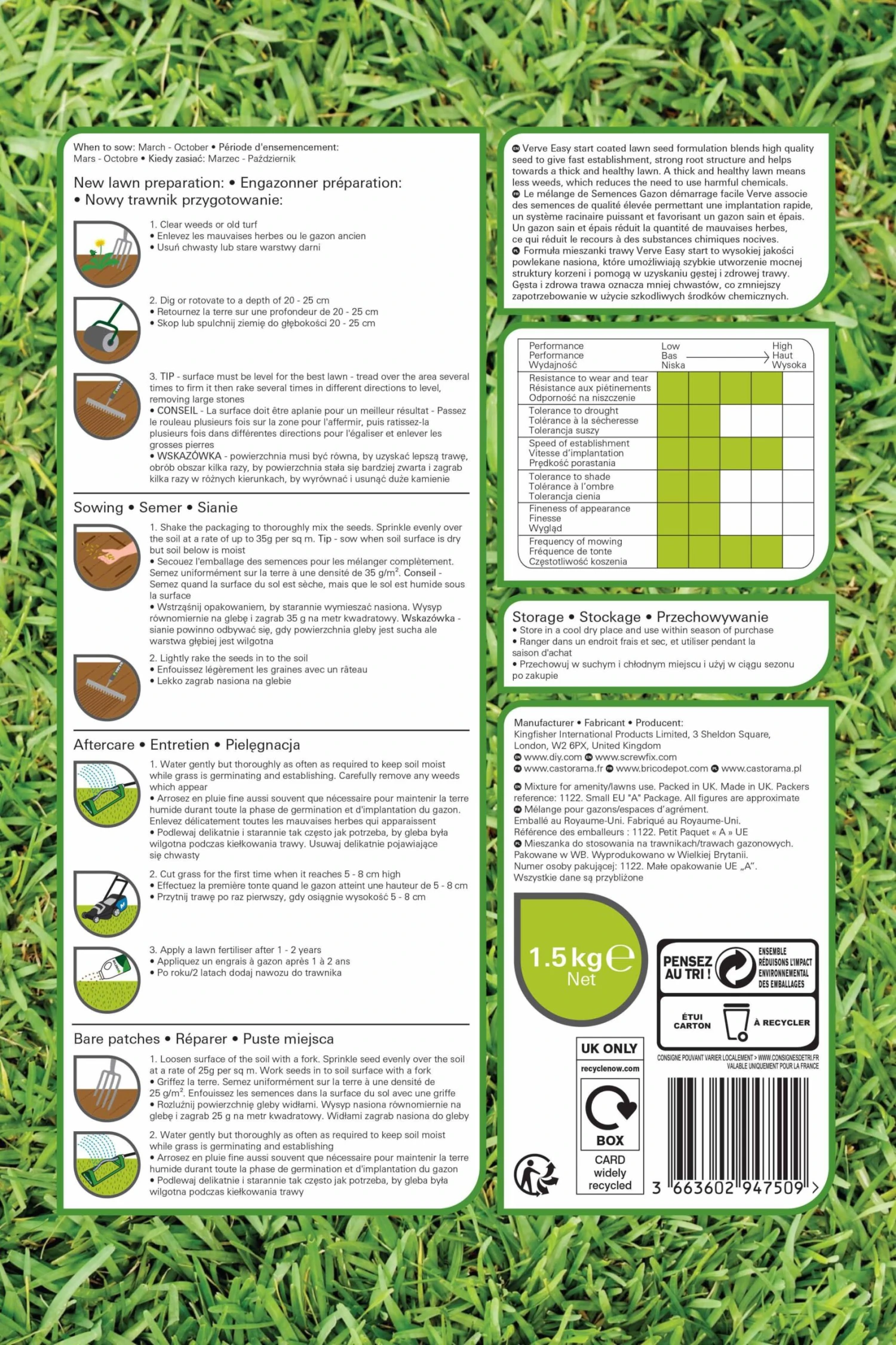 Verve Easy Start Coated Grass Seeds, 1.5kg 2 Verve Easy Start Coated Grass Seeds, 1.5kg - Image 2